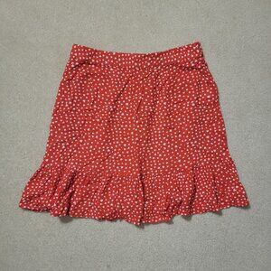 Pieces Women's Red and White Heart Print Mini Skirt, Size Medium